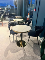 Modern White & Gold 60Q Round Marble Look Table