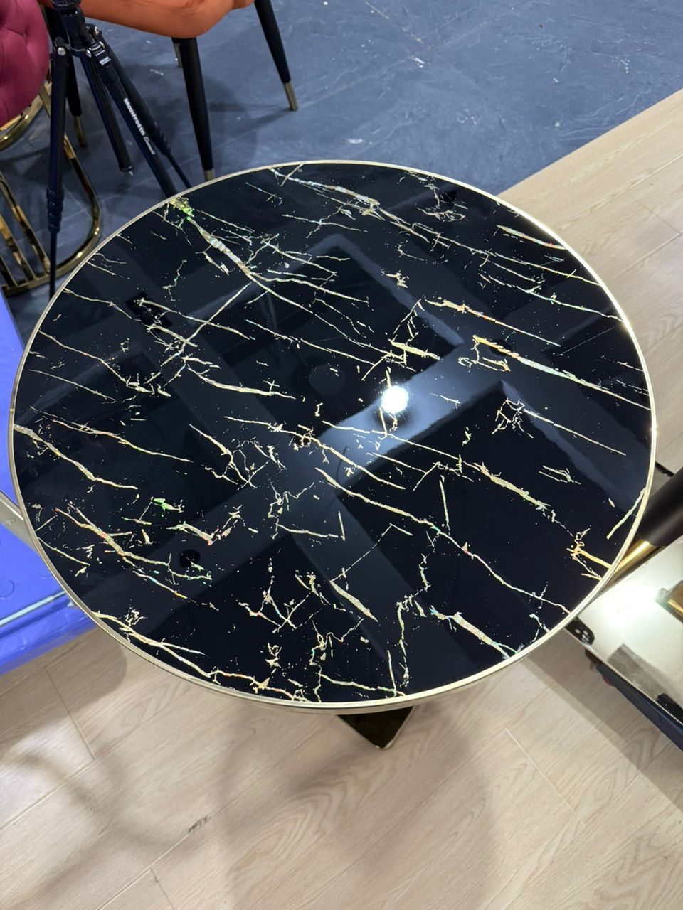 Modern Luxury 70Q Black & Gold Marble Look Side Table