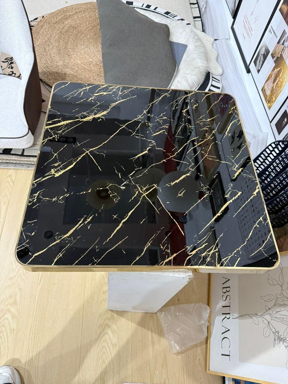 Modern Elegant 70x70 Black & Gold Marble Side Table