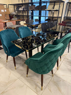 Modern Rectangular 20x60 Black & Gold Marble Look Table