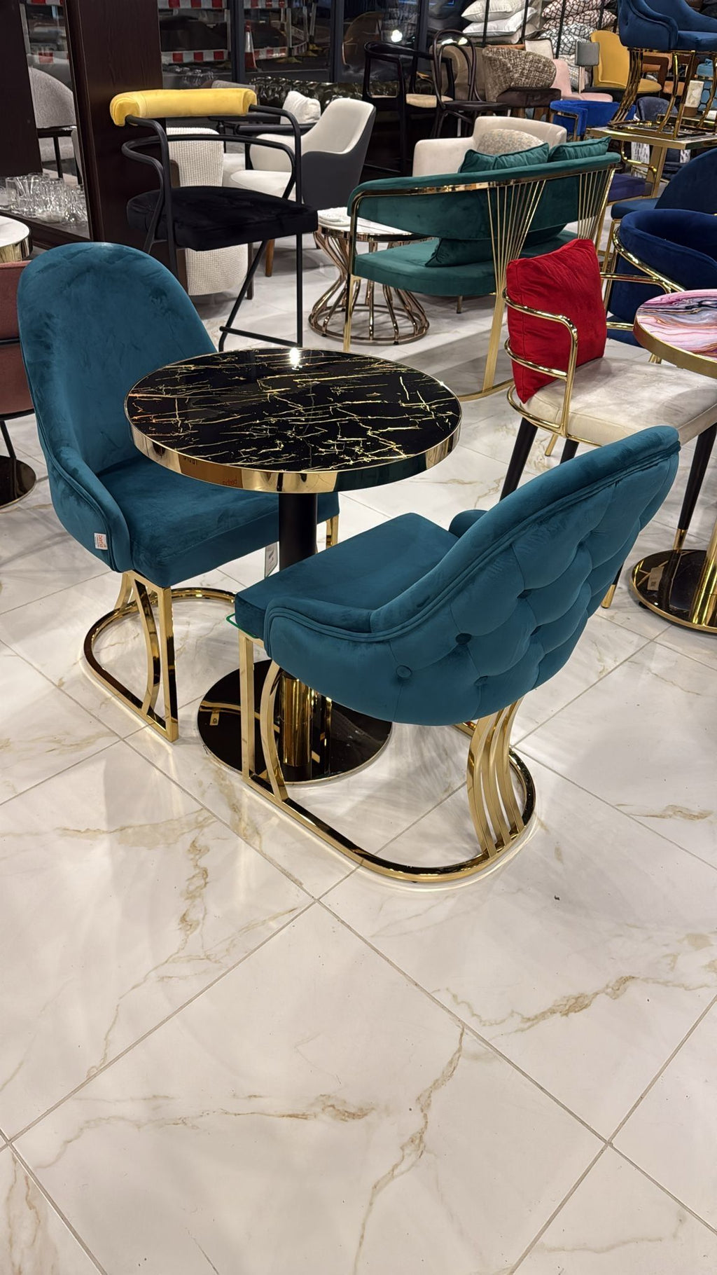 Modern Luxury 60Q Black & Gold Marble Look Side Table